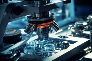 Discover a laboratory scene with a microscope and assorted items. Wholesale Optical Labs offers quality optical product