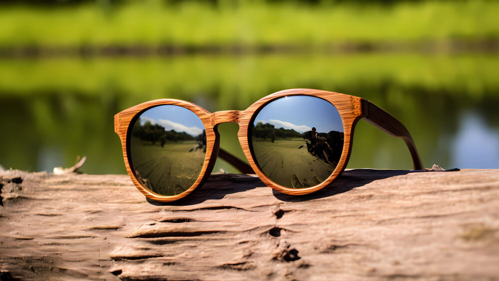 Stylish wooden sunglasses with mirrored lenses, perfect for a trendy and unique look. Available at Wholesale Optical Labs